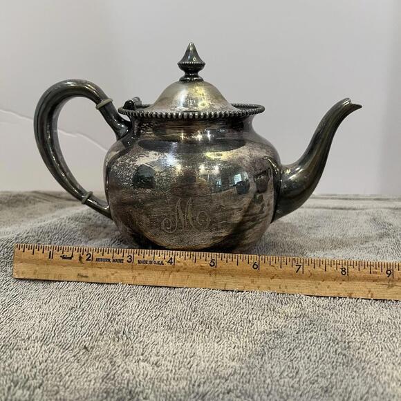 Vintage Wallace Silverplate Teapot, Sugar Creamer Set “M” Engraved Regency MCM - Picture 2 of 9
